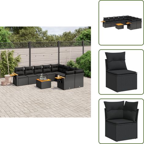 The Living Store Salon de jardin 10 pcs avec coussins noir résine tressée - Salon De Jardin - Meuble Extérieur - Set Salon - Résine Tressée - Rotin Synthétique (1/5)