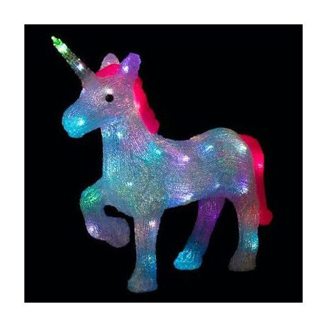 Fééric Lights And Christmas – Déco lumineuse licorne 40 LED multicolores – Hauteur 43,5 cm – Acrylique – Alimentation secteur avec transformateur – Effet lumineux changeant (1/7)