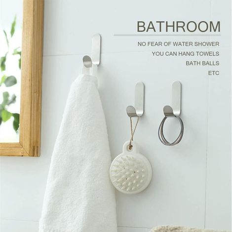 Klebender Wandhaken 12 Stück, Badezimmer-Handtuchhaken aus Edelstahl, ohne Bohren Klebehaken, wasserdichter selbstklebender Handtuchhalter für Badezimmer, Küche, Wohnzimmer und Büro