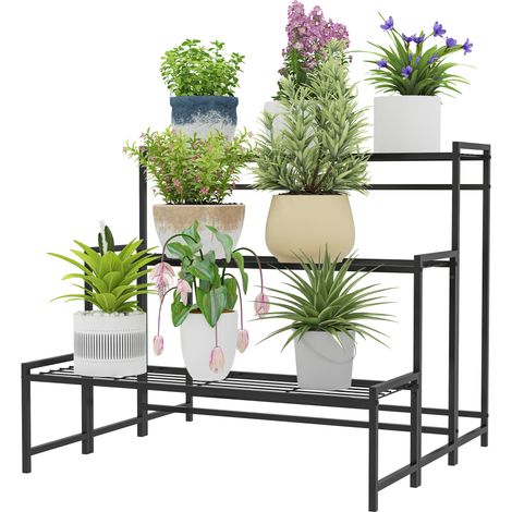 Support à plantes à trois niveaux avec échelle et structure métallique robuste pour une utilisation intérieure et extérieure (1/5)