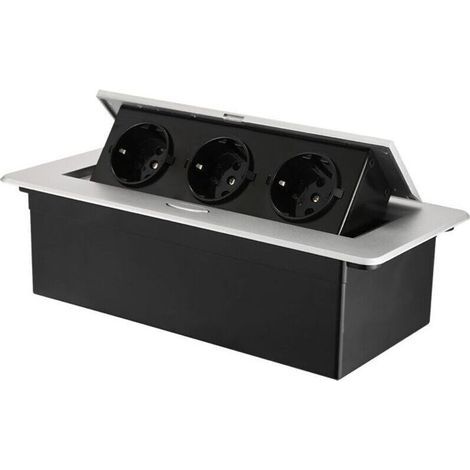 Prise encastrable escamotable avec 3 prises pour plan de travail, comme prise de table ou prise au sol pour la cuisine, le bureau, l\'agencement peu encombrant des emplacements (1/4)