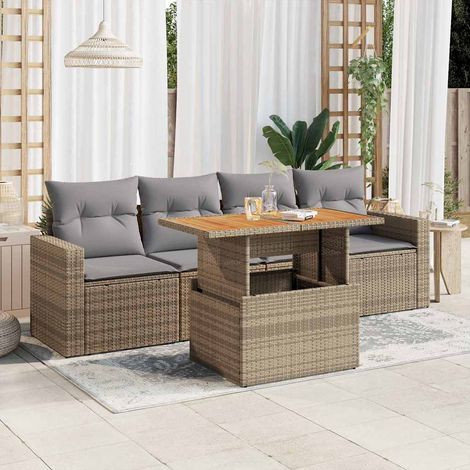 Salon de jardin avec coussins 5 pcs beige résine tressée (1/5)