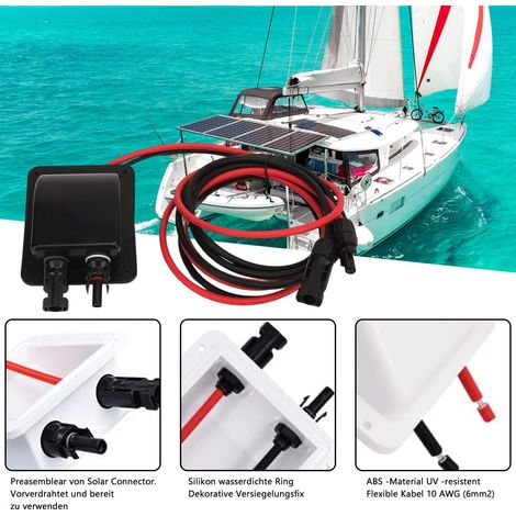 Pack of 2 Roof Feed-Through Solar Cable Guide, Waterproof ABS Solar Modules, Cable Connector, Double Cable Entry with Solar Cable, Roof Feed-Through Solar for Motorhome, Photovoltaic Camper (Black) (1/5)