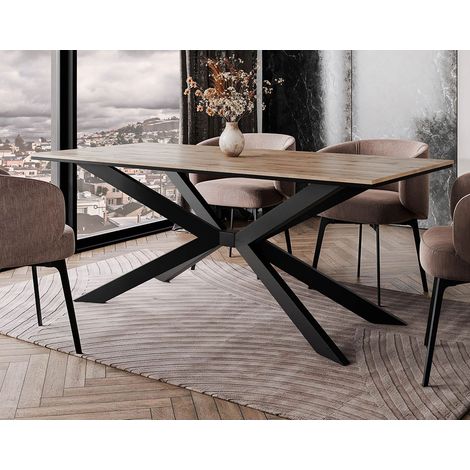 Casey - table à manger - plateau effet bois - pieds en métal - 4 à 8 personnes (1/5)