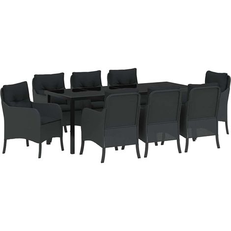 Maison Exclusive - Garten Essgruppe 9 Stk. Schwarz Poly-Rattan (1/5)
