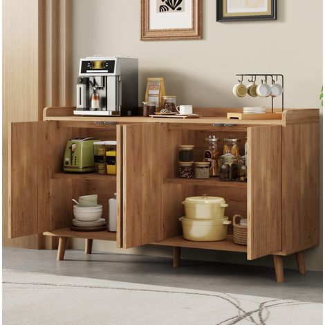 MEUBLIV Sideboard 140 x 40 x 84 cm aus MDF, Natur, 4 Türen, Stauraum (1/5)