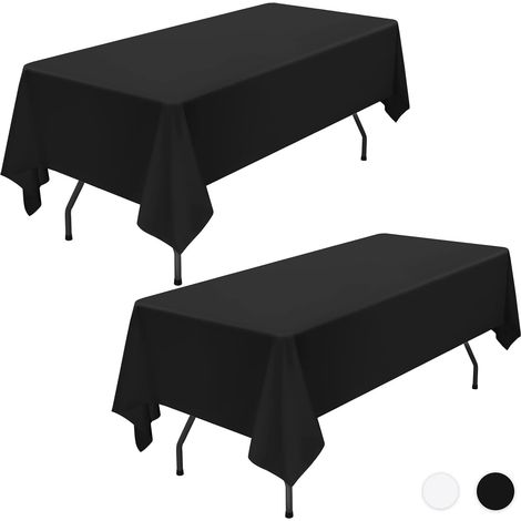 Lot de 2 nappe noire rectangulaire 153x260cm tissu de table coton lavables pour mariage, banquet, restaurant (1/5)