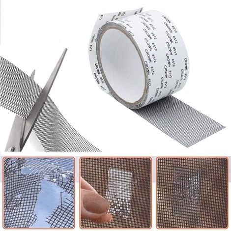 Ruban adhésif en fibre de verre pour réparer moustiquaires, bande de fixation pour fenêtres anti-insectes, 5 cm x 200 cm, gris, rouleau de 2 mètres. (1/5)