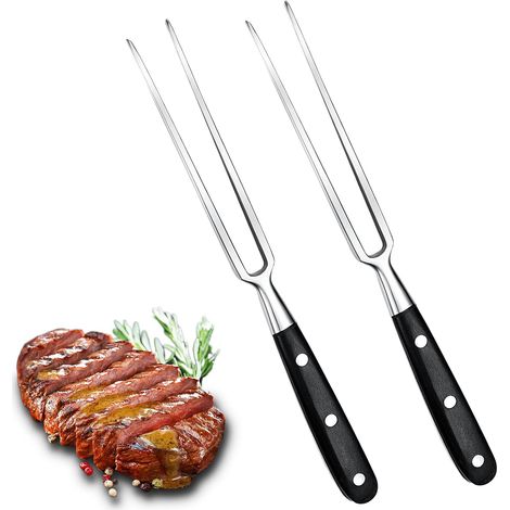 Fourchettes à viande, lot de 2, fourchettes à barbecue en acier inoxydable, manches en bois, fourchettes à découper de 30 cm, robustes, noires (1/4)