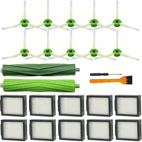 RHG Pack de 21 pièces de rechange pour iRobot Roomba I&E series i7 i7+ i3 i3+ i4 i4+ i6 i6+ i8 i8+/Plus E5 E6 E7 robot aspirateur, 1 jeu de brosses en caoutchouc multi-surfaces, 10 packs de filtre