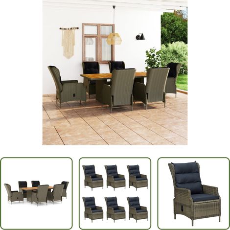 vidaXL Balkonmöbel - 7-tlg. Garten-Essgruppe mit Auflagen Poly Rattan Braun (1/5)