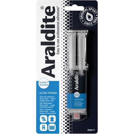 Colle époxy standard 24ml – Pour verre, cristal, plexiglas et porcelaine – Seringue pratique pour collage précis – Araldite (1/4)