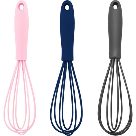 Mini Fouet - Silicone Alimentaire - Résistant à la Chaleur Jusqu'à 260 °C - Pour Œufs, Marinades, Omelettes, Boissons - Lot de 3 (1/5)