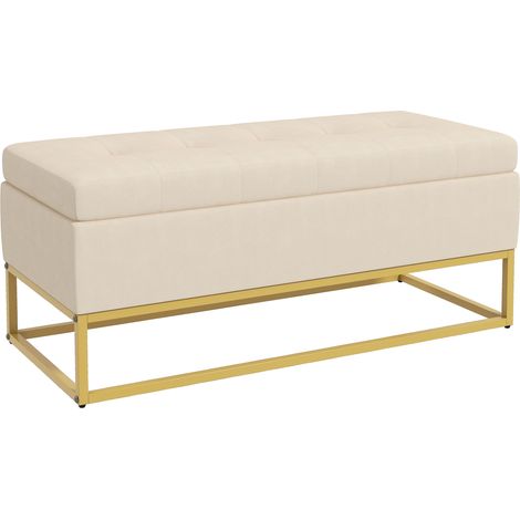 Banco con almacenaje tapizado beige 110x44x49 cm con tapa abatible y patas de acero HOMVRA (1/5)
