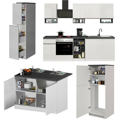 Dmora - Komplette Küche Bastien, modulares Küchenset, modulare Küche mit mehreren Elementen, 100 % Made in Italy, glänzendes Weiß und Schiefer, mit verstärkter Verpackung