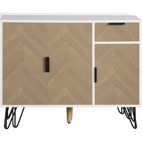 Modernes Sideboard Weiß/Holzoptik mit Schublade und verstellbaren Böden 90 x 30 x 71,5 cm (1/5)