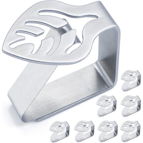 Juego de 8 pinzas para mantel antideslizantes de acero inoxidable grueso para decoración de mesa de picnic, barbacoa, boda y fiesta (hojas)
