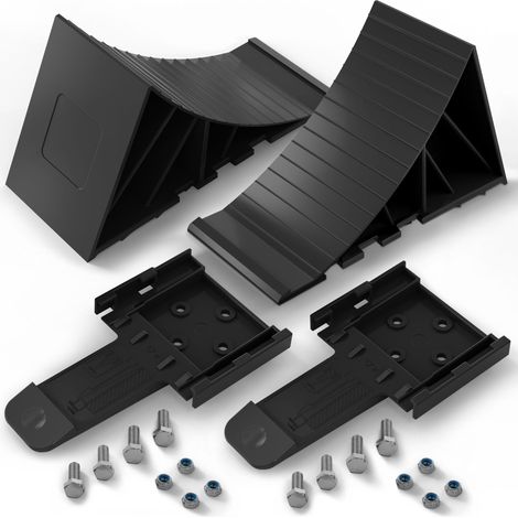 Unterlegkeile inkl. Halter [2er Set] mit Montagematerial - Bremskeile für Anhänger und Wohnwagen, Wohnmobil - Anhänger Unterlegkeile bis 1600kg Achslast (1/5)