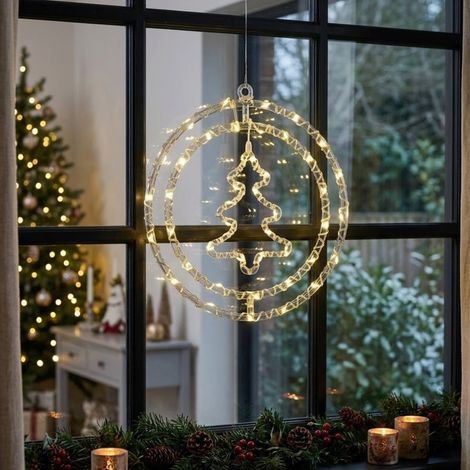 Warm White Tree Rings Christmas Window Light (1/2)