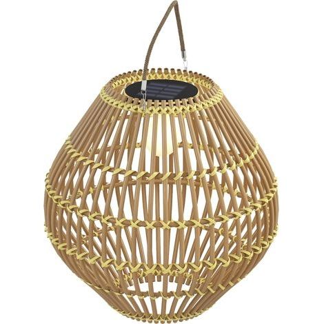 Lampe solaire de jardin, rotin PE, style bohème, 31 cm x 31 cm x 32 cm, jaune (1/5)