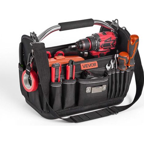 Sac à Outils Ouvert 330 mm, Sac de Rangement d'Outils à 33 Poches, pour Électricien, Maintenance, Bricolage et Chantier, Organiseur Portable avec Base Rigide en Plastique, Bandoulière Réglable (1/5)