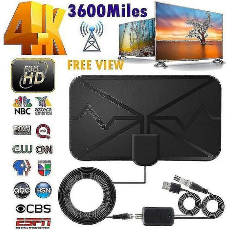 Antenne TV 3600 miles améliorée, dernière génération, HDTV intérieure numérique amplifiée 4K 1080p (1/5)