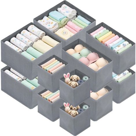 Lot de 12 Organisateur Tiroir, Organisateur de Bureau Maquillage, Boite de Rangement Vetement e Cuisine, Gris Classique (Gris) (1/5)