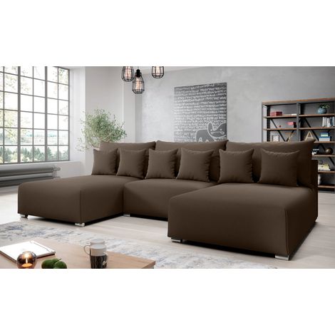 AX LIVING Ecksofa mit Schlaffunktion Ederra U 300 cm breit – braun Stoff