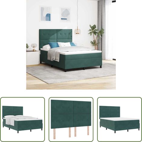 vidaXL Holzrahmen -  Boxspringbett mit Matratze Dunkelgrün 160 x 200 cm Samt (1/5)