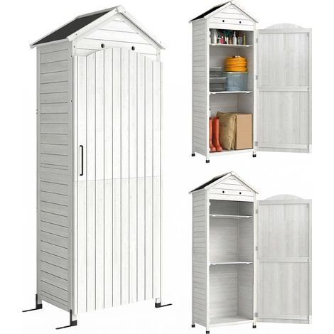 Abri de jardin en bois, extra haut, avec étagère réglable, porte magnétique, ventilation du toit galvanisé (1/5)