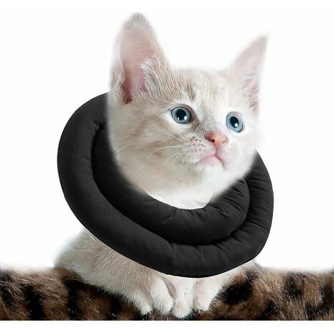 Verstellbares Katzenhalsband, Weiches Genesungshalsband für Katzen, Schutzhalsband für Haustiere nach Operationen (S, Schwarz) (1/5)