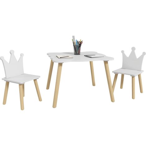 Ensemble table et 2 chaises pour enfants avec dossier incurvé, 3-6 ans, blanc (1/5)
