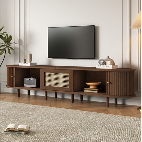 Mueble TV ovalado con almacenaje rattan nogal oscuro OKMYHOME (1/5)