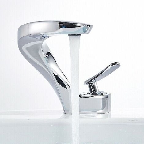 Basin Mixer Tap Solid Brass Hot and Cold Mixer Tap, Lavatory Bathroom Sink Faucet, Modern Washroom Single Lever Bathroom Sink Tap with UK Standard Hoses, Chrome
