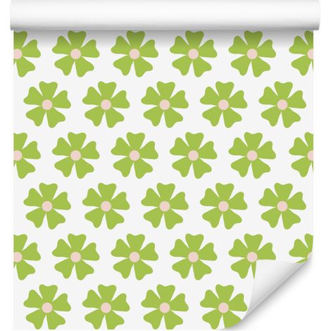 Papier peint fleuri vert citron, blanc et beige pour salon et chambre 50x1000 cm (1/5)