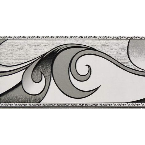 BD5019 Wallpaper Border, Wall Border, Self-Adhesive Wallpaper Border, Abstract Scroll Pattern, Grey, 10 m x 5 cm (1/5)