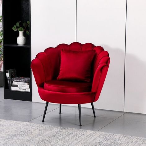 Poltrona a conchiglia Orel in velluto UF910-11 rosso e gambe nere