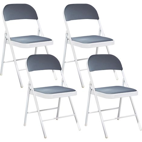 Conjunto de 4 sillas plegables estructura de metal blanco asiento y respaldo acolchados gris oscuro Sparks (1/5)