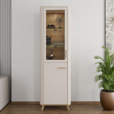 Vitrina Sparsa, Mueble Expositor 4 Estantes, Apertura Batiente, 2 Puertas, 58x40x193h cm Beige (1/5)