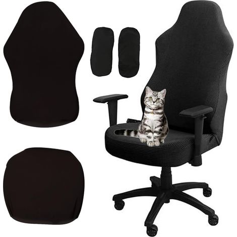 Gaming-Stuhlbezug, 4-teiliger Bürostuhlbezug, Gaming-Stuhlbezug, einziehbar, abnehmbar, waschbar und rutschfest (Schwarz)