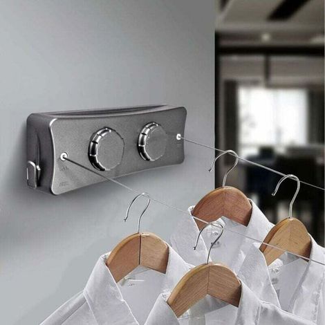 Corde أ Linge Rأ©tractable, Fil a Ligne Retractable Murale avec 2 x 5M Ligne en Acier Inoxydable, Fil Linge Extensible Rأ©glable pour Intأ©rieur et Extأ©rieur (1/4)