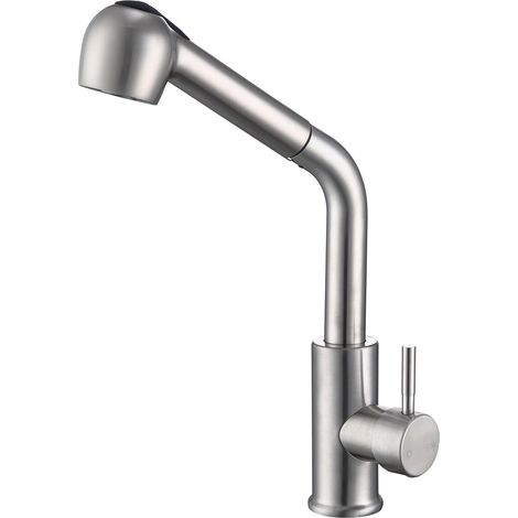 Kitchen tap with pull-out spray head, pull-out kitchen tap with 2 spray patterns, brushed finish, 80 cm supply hose (1/5)