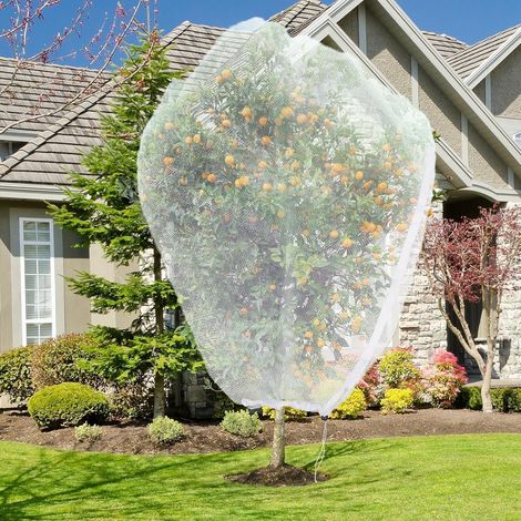 Lot de 2 grands filets pour arbres fruitiers avec cordon de serrage et fermeture éclair, 2,4 x 2,4 m, filet de protection contre les oiseaux, les insectes, les cigales (3 x 3 m)