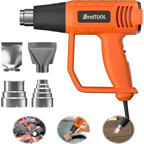 Pistolet à air chaud électrique, équipé d'un double réglage de température de 300°C et 600°C, protection contre les surcharges / convient pour le décollement de la peinture, traitement de la résine / (1/5)