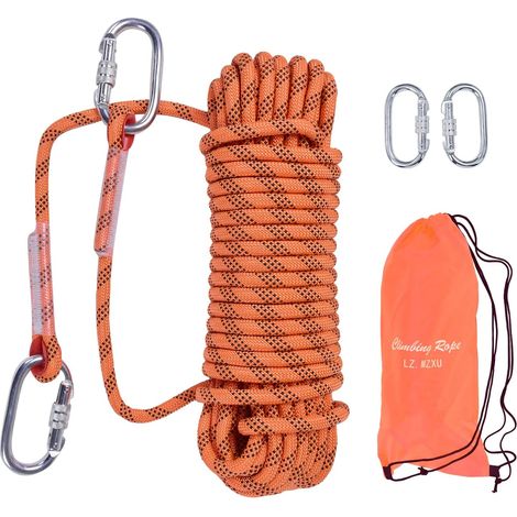 Corde d'escalade 10mm 10M Corde de Sécurité Extérieure Corde de Sauvetage Corde d'évacuation avec 2 Mousquetons pour Escalade Sauvetage Lutte Contre Les Incendies Camping(Orange) (1/5)