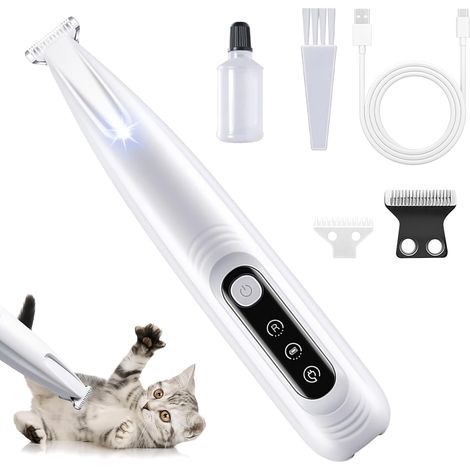 Tondeuse Silencieuse pour Pattes de Chien avec Lumière LED, Tondeuse Rechargeable par USB pour Toilettage de Chiens et Chats, pour Pattes, Yeux, Oreilles, Visage et Corps (F6) (1/5)