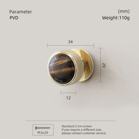 Poignées de meubles en laiton (PVD - Œil de tigre - Chine continentale) - Design luxueux en pierre exotique et cristal naturel - Poignées de placard à un seul trou (1/5)