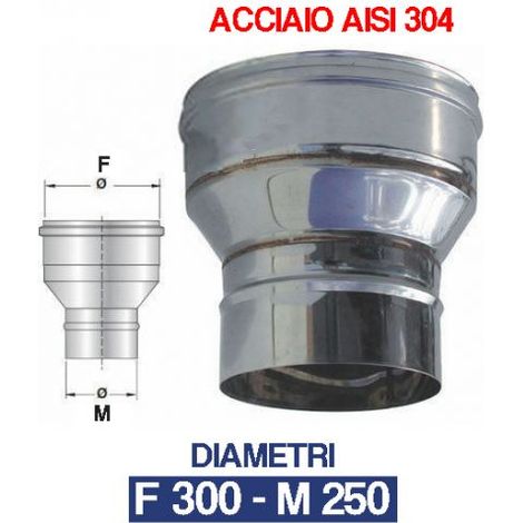 RIDUZIONE CANNA FUMARIA INOX RACCORDO PER TUBO STUFA CAMINO CANNA FUMARIA 12265V F 300 - M 250 (22061)