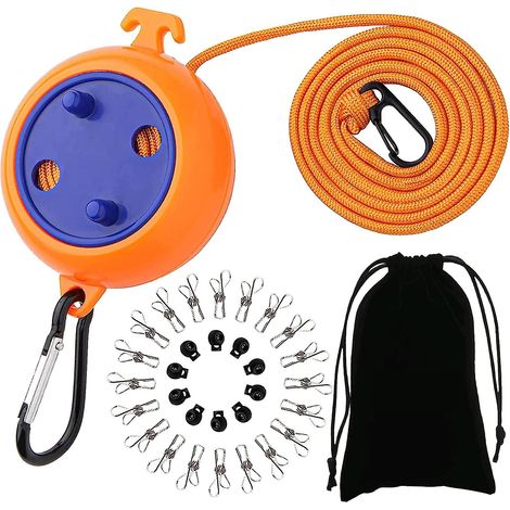 Corde à linge extensible portable orange de 10 m avec système anti-nœuds pour le camping, les voyages et les activités de plein air (1/5)