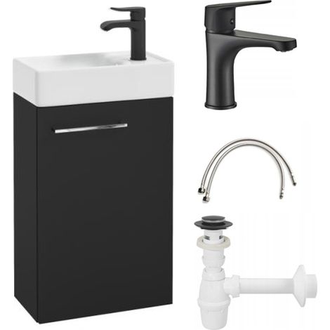 Mobile bagno sospeso con lavabo nero da 40 e rubinetto Small nero